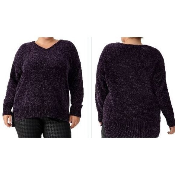 Sanctuary Women's Sweater Chenille Ribbed V-Neck Midnight Black Plus Size 3X NEW - Picture 1 of 9